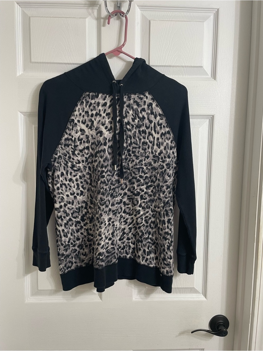Lauren Ralph Lauren Black Hooded Sweatshirt with Gray Leopard Front